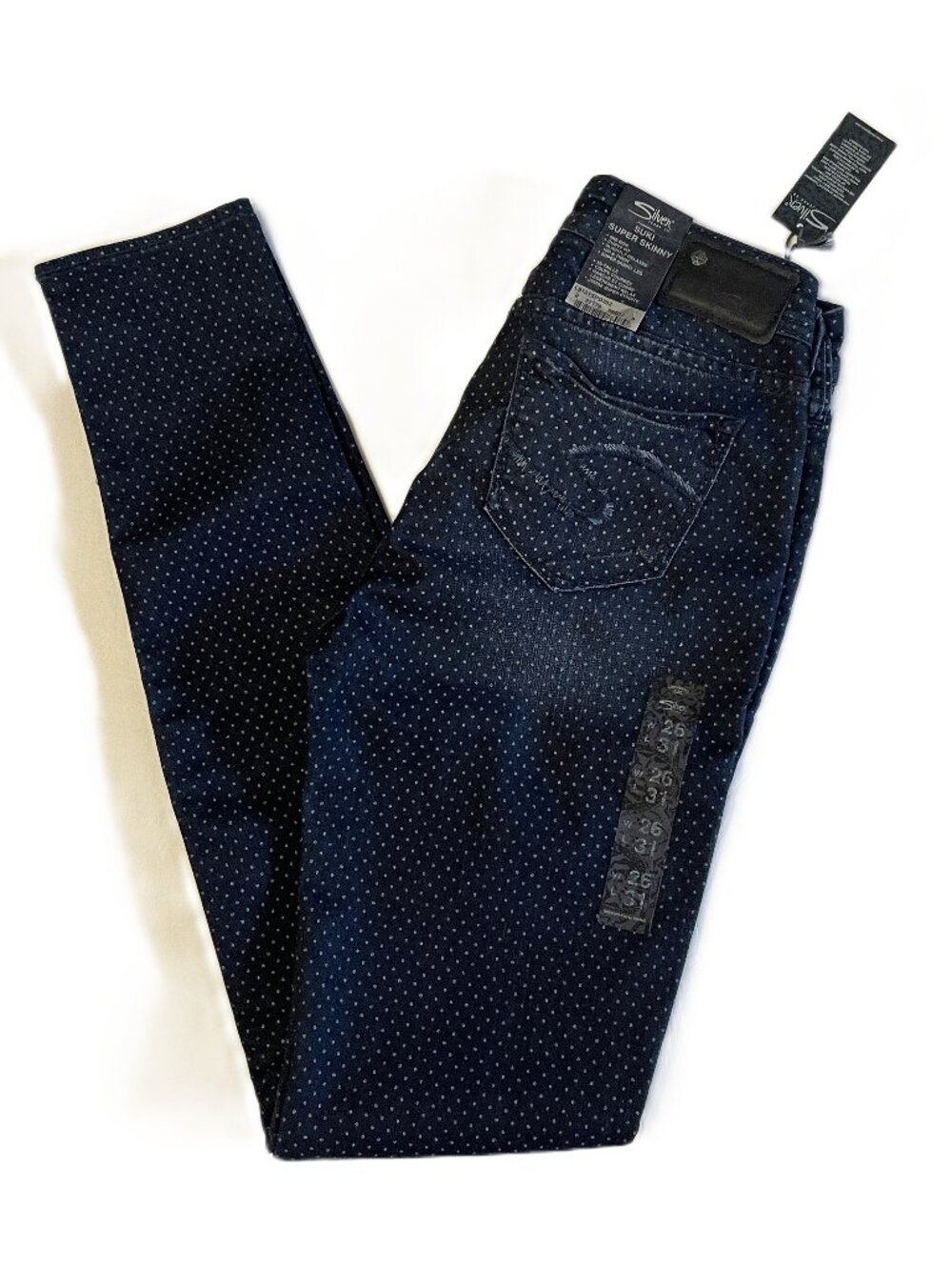 Silver Suki Super Skinny Jeans 26x31 Blue Polka Dotted Stretch Rockabilly Retro